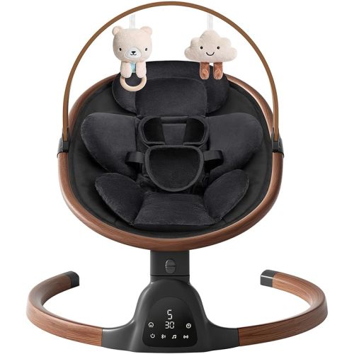 Baby Swings for Infants, Electric Infant Swing with 5 Speed Modes, 5-Point Harness, 3 Timer Settings, Built-in Lullabies & Bluetooth, Portable Modern Swing for Indoor & Outdoor (Black)