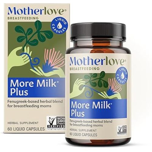 Motherlove More Milk Plus (60 Liquid caps) Fenugreek-Based Lactation Supplement to Support Breast Milk Supply—Non-GMO, Organic Herbs, Vegan, Kosher, Soy-Free