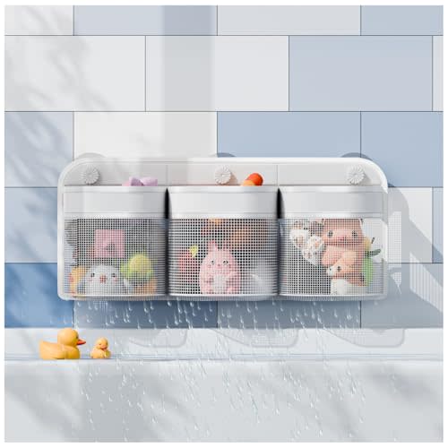 Y.duck Quick-Drying Bath Toy Storage Organizer for Bathtub, Wide Opening and Large Capacity Mesh Shower Toy Holder for Easy Access to Kids Bath Toys, Bath Toy Net for Tub Bathroom Toy Storage