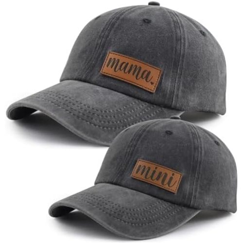Goyklrb 2PCS Mama and Mini Matching Baseball Cap for Mom Kids, Funny Adjustable Leather Patch Parent-Child Hat