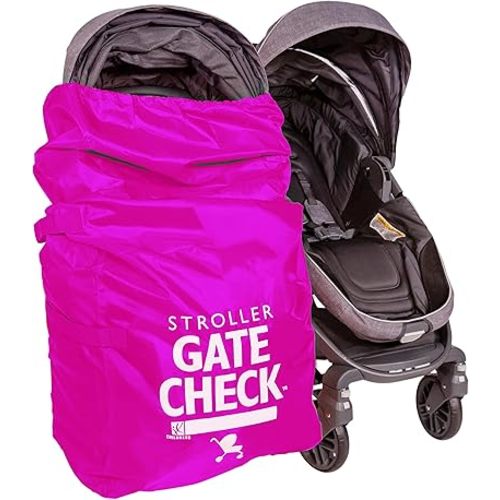 J.L. Childress Gate Check Bag for Single & Some Double Strollers - Travel Bag for Airplane, Fits Most Standard Baby Strollers, Airport Accessories Gate Check, Flying Essentials - Neon Pink