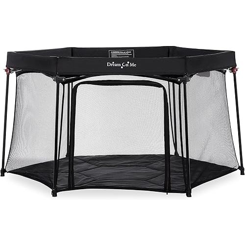 Dream On Me Onyx Playpen in Black, Baby Playpen, Portable and Lightweight, Playpen for Babies and Toddler - Comes with A Comfortable Padded Floor