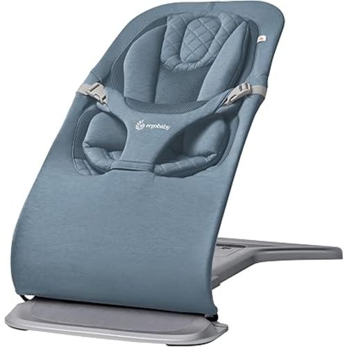 Ergobaby Evolve 3-in-1 Bouncer Seat for Babies and Toddlers 5.5-25lbs - Multi Position Baby Rocker Seat with Adjustable Heights, Secure Harness, Newborn Insert - Oxford Blue