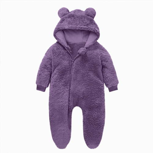 3-6 Months Newborn One-Piece Jumpsuit Newborn Infant Baby Boys Girls Snowsuit Winter Coat Warm Fleece Hooded Footed Romper Jumpsuit Outfits Purple Infant Gift
