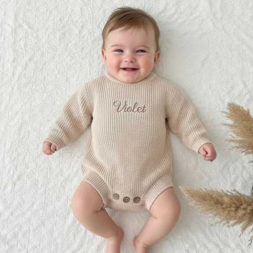 Personalized Baby Romper | Embroidered Name Sweater Bodysuit