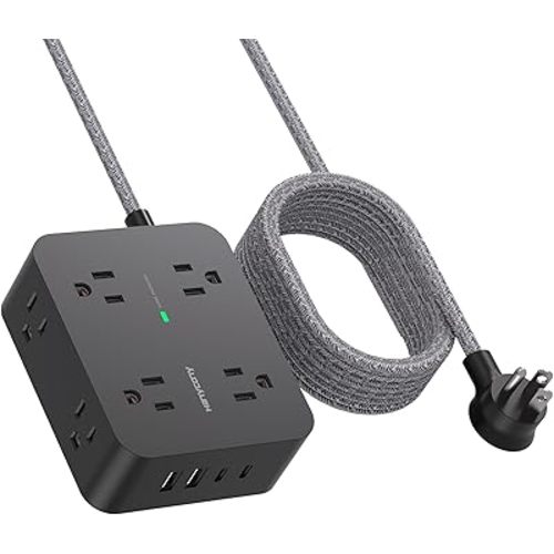 Power Strip Surge Protector 10 Ft Cord, HANYCONY Extension Cord Flat Plug with 8 Outlets 4 USB Ports(2 USB C), Wall Mount, Desk Charging Sation for Home Offcie