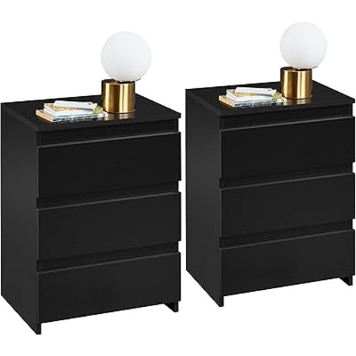 Yaheetech Wood Nightstands Set of 2, Bedside Tables with 3 Drawers, Cabinet Units Accent Tables with Storage Space for Bedroom/Small Space, Black