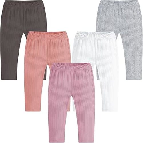 Newborn Infant Girls Pants Baby Girls' 5-Pack Pant Cotton Solid Ribbed Pants Girls Bottoms Pull On Leggings Joggers