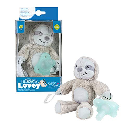 Dr. Brown’s® Lovey Pacifier & Teether Holder, 0 months Plus, Sloth with Aqua Pacifier