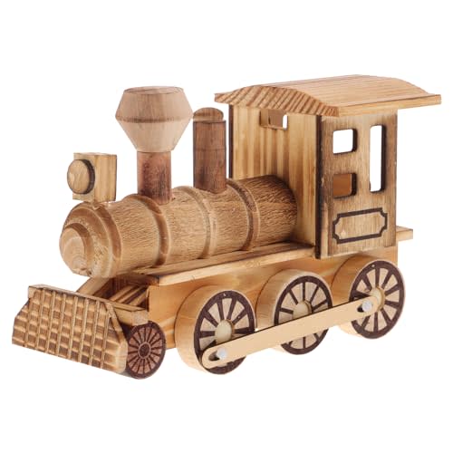 Tofficu Wooden Steam Train Figurine: Retro Locomotive Ornament, Steampunk Statue, Train Decorations Ideal for Home Office Decor and Boys Room, Crafted from Engineering Wood,7.28 X 4.92 X 2.95 Inch