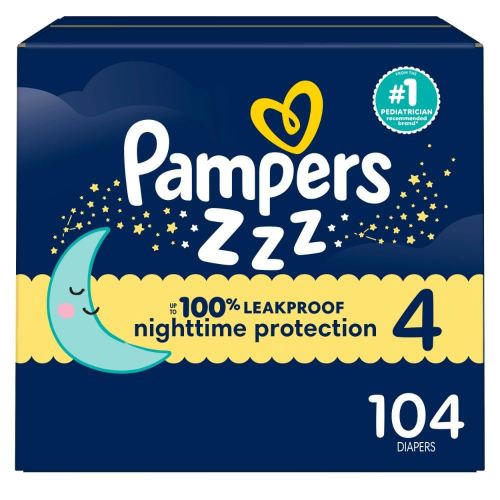 Pampers Overnight Diapers - Swaddlers Overnights - Size 4, 104 Count, Disposable Baby Diaper, Night Time Leak and Skin Protection