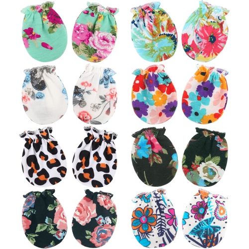 BQUBO Newborn Infant Toddler Mittens No Scratch Cotton Elastic Wrist Gloves Hypoallergenic for 0-6 Months Baby Boys Girls