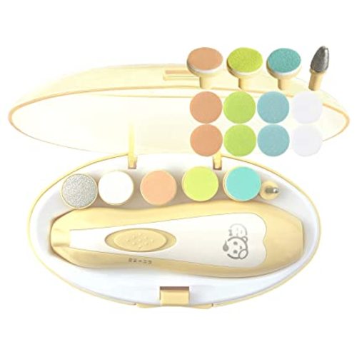 Baby Nail Clippers 20 in 1 by Royal Angels | Safe Electric Baby Nail Trimmer, Baby Nail File Kit, Additional Replacement Heads, Newborn Toddler Toes and Fingernails, Trim and Polish (Yellow)