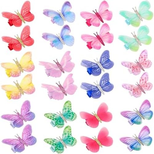24 Pcs Baby Girls Hair Clips Butterfly Alligator Hair Clips Chiffon Hair Barrettes Hairpins Hair Accessories for Girl Teens Kids Babies Toddlers Women