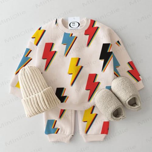 Baby Toddler Colored Lightning Waffle 2-piece Beige Set