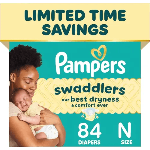 Pampers Swaddlers Diapers, Size 0 (up to 10 lbs), 84 Count, Absorbent, Keeps Baby Dry and Comfortable, Skin Safe Disposable Baby Diaper (Packaging May Vary)