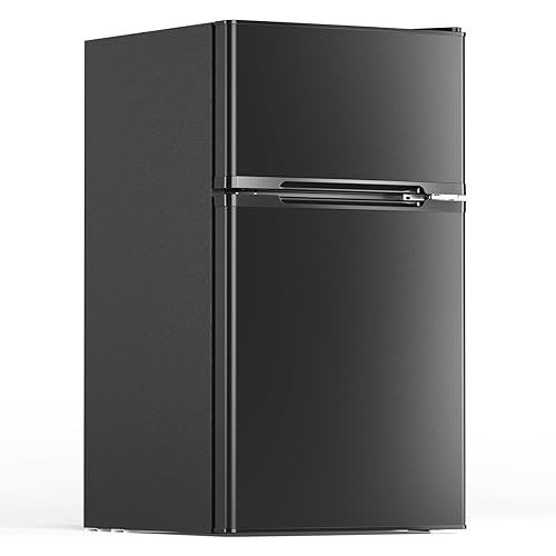 3.1 Cu.Ft Mini Fridge with Freezer, 2 Door Compact Refrigerator, Mini Fridge with Adjustable Removable Glass Shelves for Bedroom, Office, Dorm or Apartment, Black
