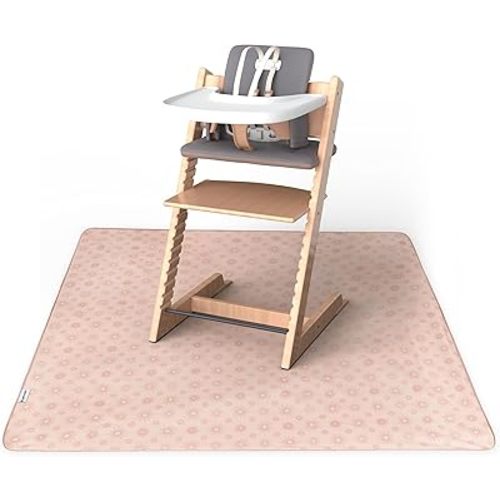 Tiny Twinkle Splat Mat for Under High Chair or Table | 51" x 51" Waterproof & Mess-Proof High Chair Mat for Baby, Machine Washable for Mealtime or Art(Shine)