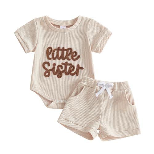 Tsultryofs Baby Girl Summer Clothes Newborn Infant Outfit Letter Embroidery Print Short Sleeve Romper with Shorts 2Pcs Set