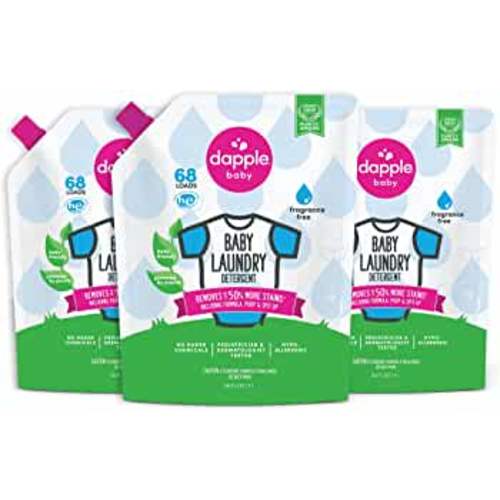 Baby Laundry Detergent by Dapple, Concentrated, Plant Based & Hypoallergenic, Stain Removing Natural Ingredients, Fragrance Free, 34 Fl OZ (Pack of 3)