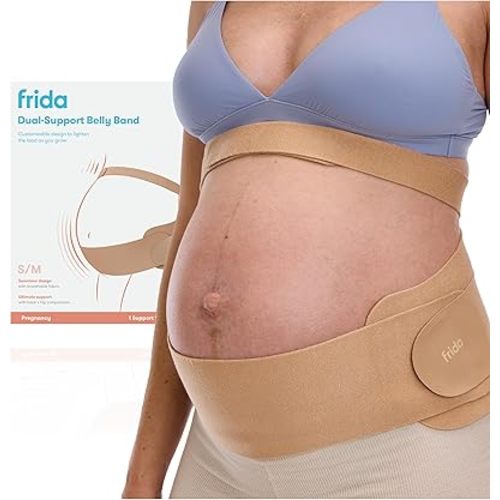Frida Mom Dual Support Pregnancy Belly Band L/XL, Maternity Belly Band with Ultimate Support Back, Hip & Pelvic, Adjustable, Lightweight, Breathable & Comfy, Supports Bump as Baby Grows, Clay