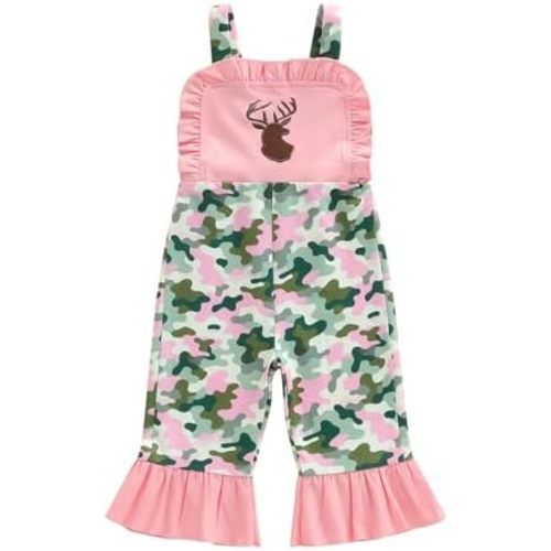 Toddler Baby Girl Hunting Outfit Deer Camo Overalls Bell Bottom Romper Flare Pants Strap Jumpsuit Fall Clothes