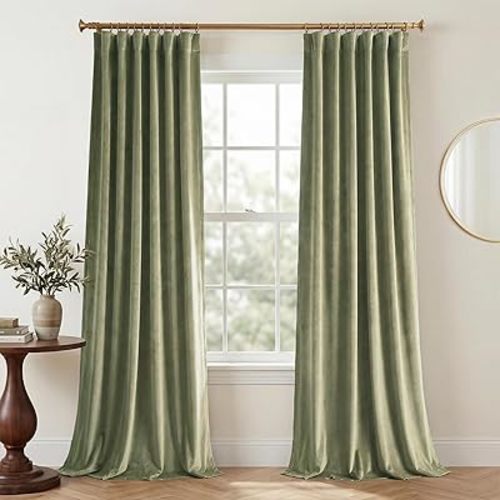 StangH Green Velvet Curtains for Living Room, Elegant Room Darkening Drapes with Privacy Solid Energy Smart Holiday Decor Window Treatments for Nursery, Sage Green, W52 x L90, 2 Panels