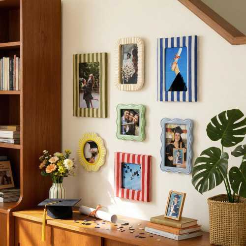Morden Gallery Wall Frame Set, 7 Pcs Mixed Style Photo Frames, Eclectic Wavy & Striped Picture Frames, 5x7/4x6 Frame Dorm Home Decor