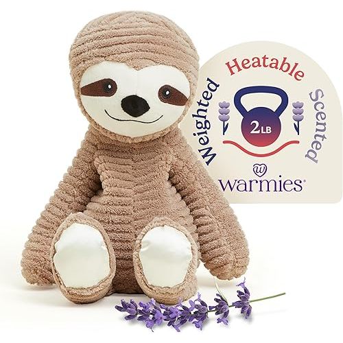 warmies Microwavable & Weighted Stuffed Animals, Sloth - Heated Stuffed Animal Plushie for Warmth & Comfort - Cute Soft Plush Toys for Adults & Children (Boys, Girls, Babies & Toddlers)
