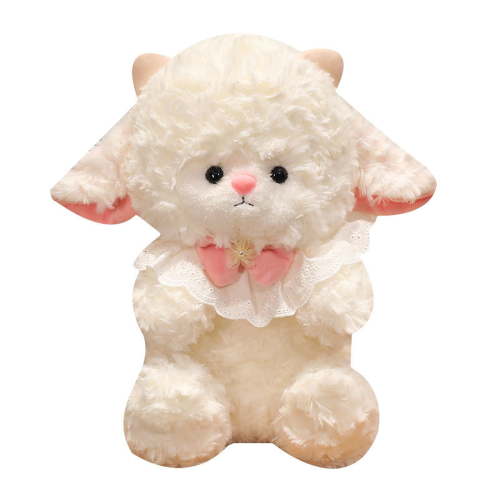 Eoozwa Cute Stuffed Lamb Plush Toy with Lace Collar & Pink Bow, Soft Fluffy White Sheep Doll, Ideal for Valentine's Day, Easter, Mother's Day, Wedding Decor, Birthday Gifts