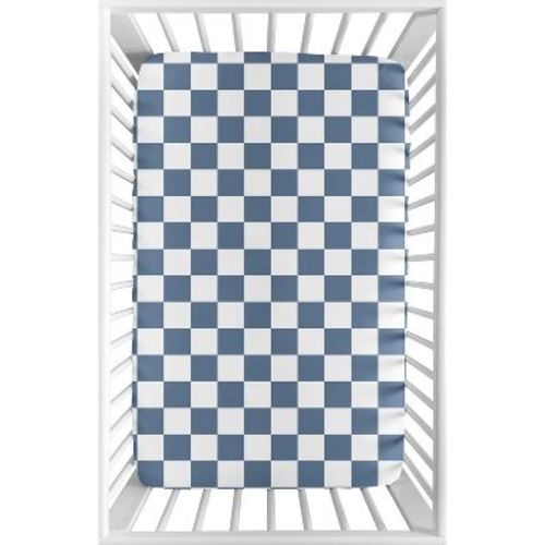 Sweet Jojo Designs Boy Baby Fitted Mini Crib Sheet Gingham Checkered Plaid Blue and White