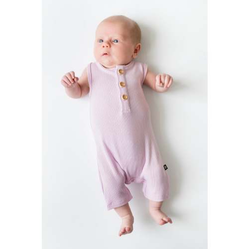 Ribbed Sleeveless Shortall in Thistle