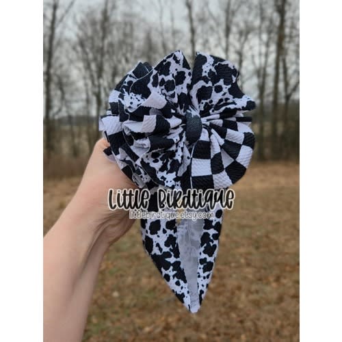 Cow Print Checker Shredded Wrap Western Newborn Infant Toddler Headwrap