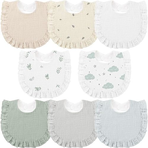 Bearmoss 8 Pack Muslin Baby Bibs for Drooling and Teething, Soft Bibs for Girls, Boys, Newborn