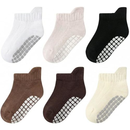 Toddler Non Slip Grip Ankle Socks with Grippers Cute Seamless for Baby Boys Girls Infants Kids 6 Pairs