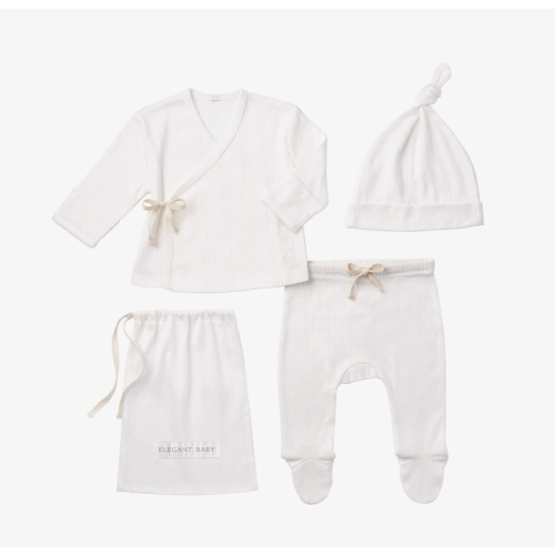 White Organic Cotton Pointelle Layette 3 Pc Gift Set