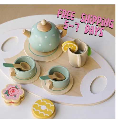Wooden Pretend Tea Set: Montessori Toddler Toy for Role Play