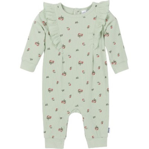 Gerber Baby Girls' Ruffled Romper, Green Pears, 6-9 Months