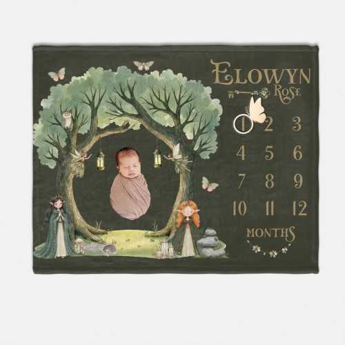 Elven Fairy Baby Milestone Blanket, Girl Milestone Blanket, Monthly Baby Blanket, Baby Girl Blanket, Magical Fairy Forest Baby Blanket G98