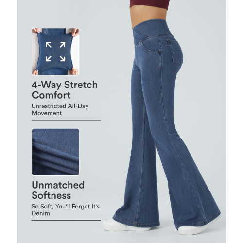 Women’s Halara Flex™ High Waisted Crossover Pocket Washed Casual Jeans - Halara
