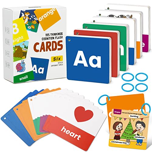 beiens Flash Cards for Toddlers 1-4 Years - 105 Cards - 210 Sides with Rings - Learn Colors, Number, Shapes, Animals, Body Parts, ABC Letters & Sight Words - Fun Learning and Educational Flashcards
