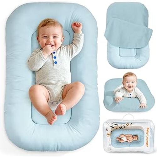 Baby Lounger & Snuggle Nest for Newborn 0-24 Months, Baby Nest Supervised Breathable Cotton for Newborn, Newborn Essentials Gifts, Breathable Portable Infant Lounnger for Travel and Home(Blue)