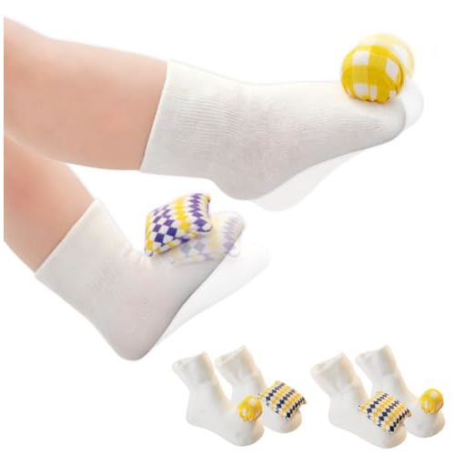 Cuddobaby Montessori Baby Rattle Socks |Oeko-TEX| 0-12M, 2 Pack | High Contrast Sensory, Cause & Effect, Color, Pattern, Shape Learning, Soft & Breathable, Yellow & Purple