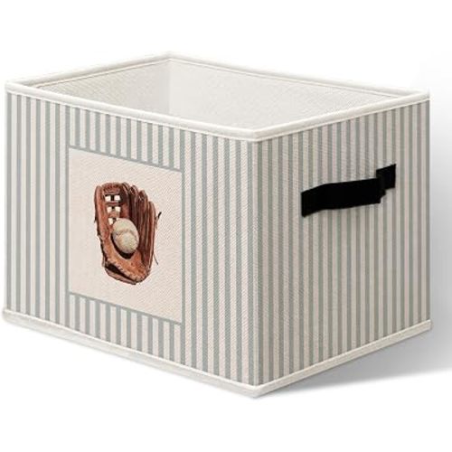 Vintage Baseball Sports Nursery Decor Storage Boxes, Kids Neutral Baseball Room Cube Storage Bin for Boys Room, Vintage Toddler Boy Organizer Bins for Shelves, 14.2"x10.6" x10.6"