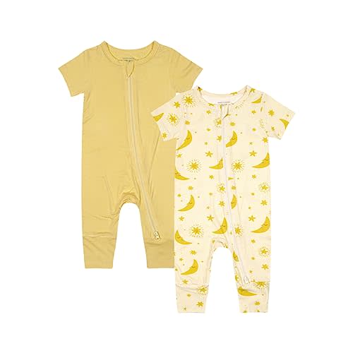 Teach Leanbh Baby Boys Girls 2 Pack Bamboo Viscose Pajamas 2 Way Zipper Short Sleeve Romper Jumpsuit Sleep and Play