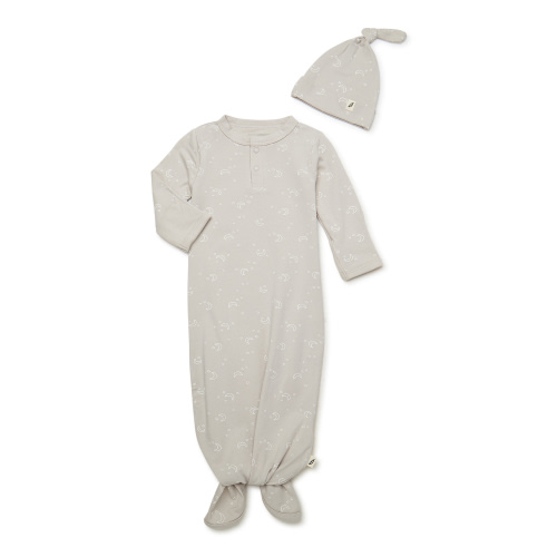 easy-peasy Baby Organic Print Gown and Hat Set, 2-Piece, Newborn-6/9 Months