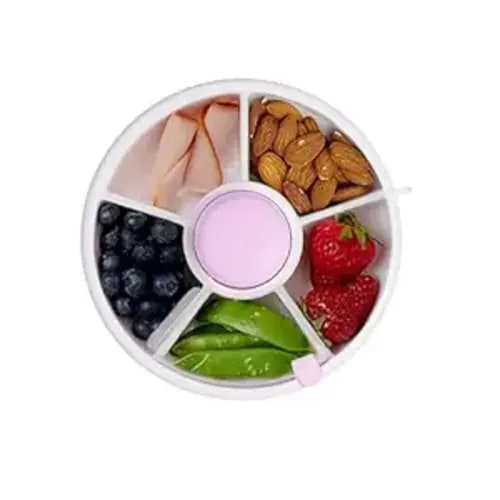 GoBe Kids Small Snack Spinner Flip Bundle with Hand Strap and Sticker Sheet - Reusable Snack Container with 5 Compartment Dispenser and Lid | BPA/PVC Free | Dishwasher Safe | No Spill - Taro Purple