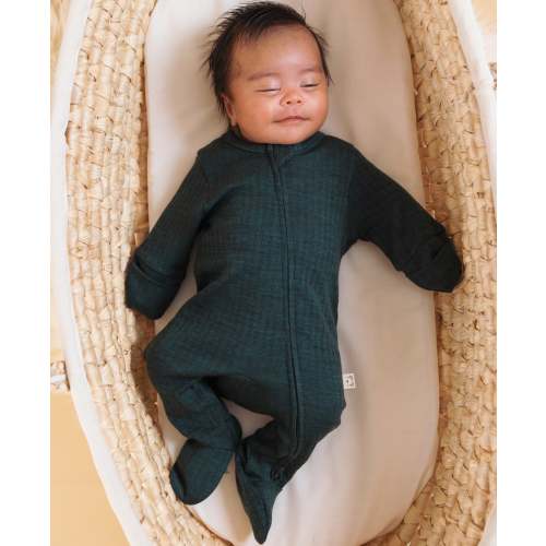 Babies' Merino Cotton Blend Rib 2way Zip Growsuit