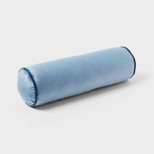 Round Bolster Kids' Pillow Blue - Pillowfort™: Velvet Cylinder Throw Pillow, OEKO-TEX Certified, Indoor Use