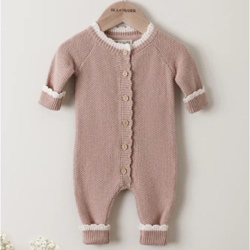 Organic Cotton Moss Stitch Tipped Baby Romper - Rose